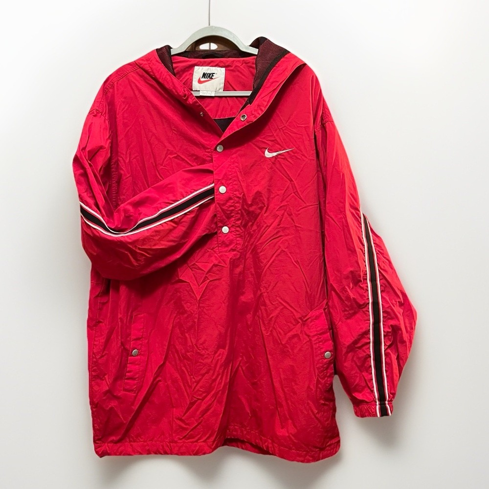 Vintage 90s Nike Windbreaker Jacket Red XL Silver Swoosh Sleeve Tape 1998 VTG